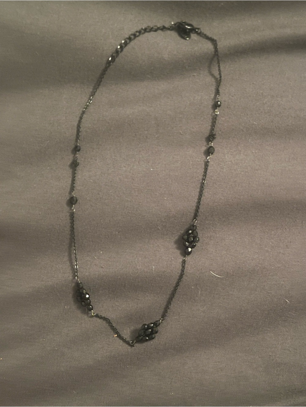 Black Beaded Station Necklace with Cluster Accents